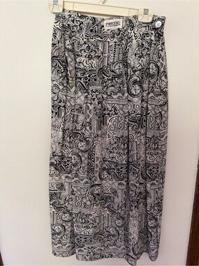 Vintage Ports International Paisley Scroll Print Pleated Midi Maxi Skirt